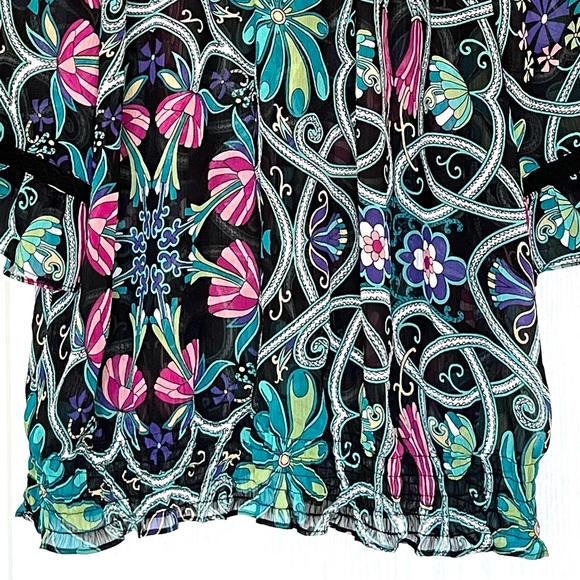 Nicole Miller Black Boho Floral Peasant Blouse Multi-Colour Sz M Renaissance Y2K - Picture 5 of 15